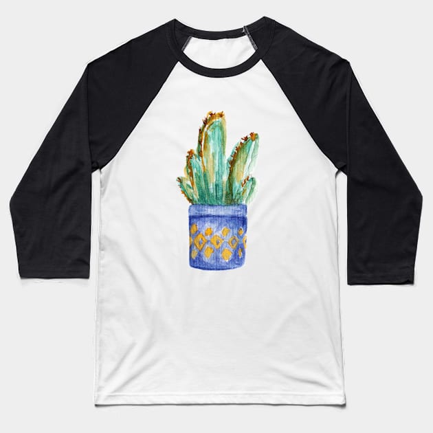 Watercolor cactus Baseball T-Shirt by lisenok